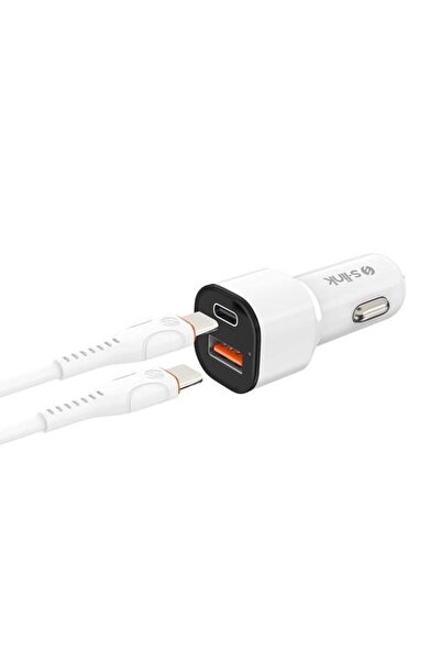 S-LINK SL-EC38PD TypeC to TypeC Kablolu 38W PD + USB QC3.0 Beyaz Araç Şarj Cihazı