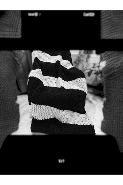 Tonydays Black and White Puffy Knitted Fan Blanket Gift