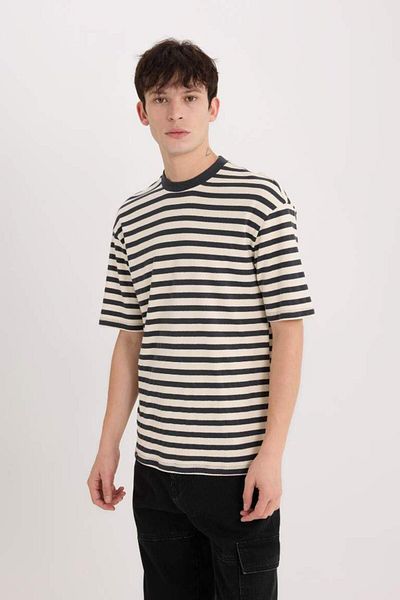 DeFacto New Season Boxy Fit Crew Neck Striped Short Sleeve Heavy Fabric T-Shirt