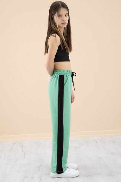 Cansın Mini Green Garnished Wide Leg Girl's Elastic Waist Sweatpants 20193