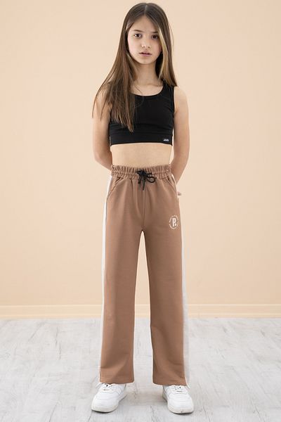 Cansın Mini Coffee Color Wide Leg and Elastic Waist Sweatpants for Girls - 20196