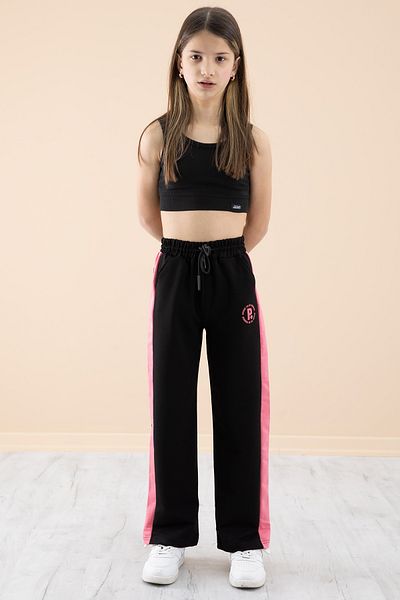 Cansın Mini Black Garnished Wide Leg Girl's Elastic Waist Sweatpants 20198