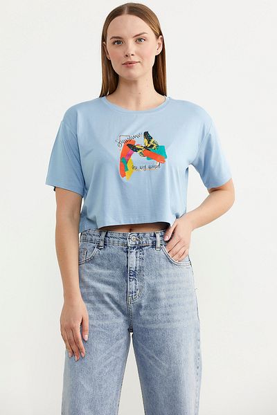 Sementa Oversize εμπριμέ Crop T-shirt - Μπλε
