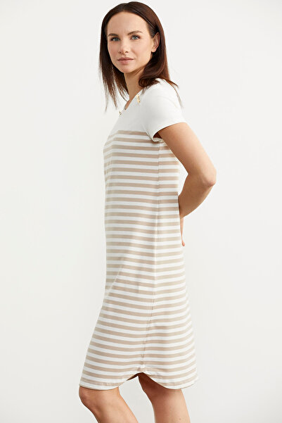 Sementa Ριγέ Βαμβακερό Φόρεμα με Λεπτομέρεια Κουμπιού - Βιζόν