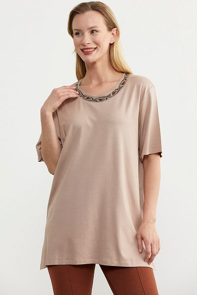Sementa Tricou din bumbac pieptănat de mărime mare bej