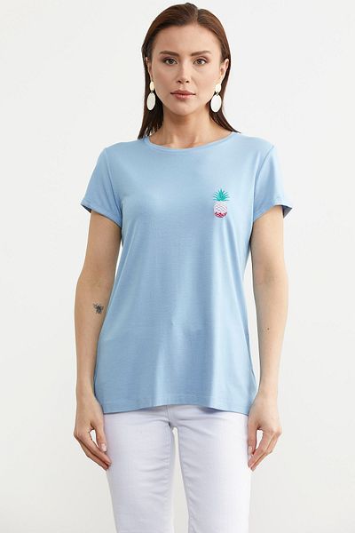 Sementa Tricou de bază din bumbac pieptănat cu decolteu albastru