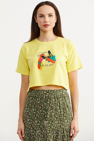 Sementa Oversize εμπριμέ Crop T-shirt - Κίτρινο