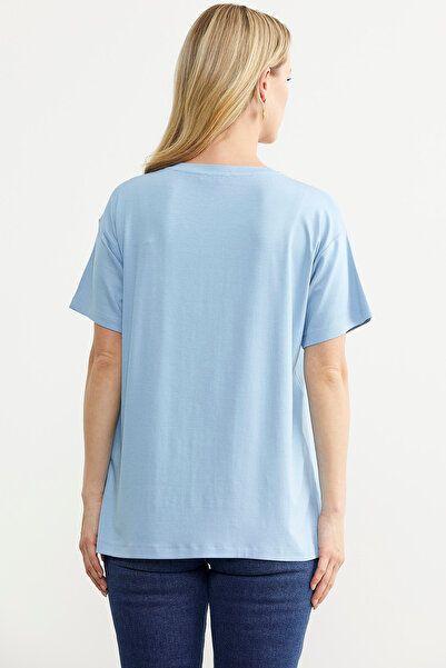 Sementa Tricou din bumbac pieptănat cu imprimeu fluid albastru