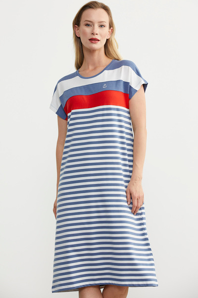 Sementa Indigo Midi Length Marine Dress - Crew Neck
