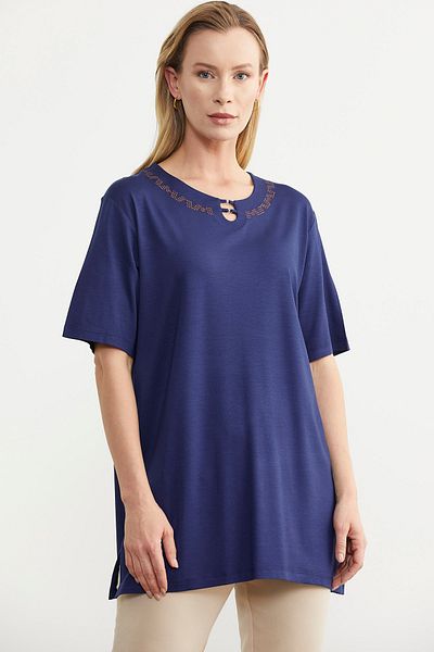 Sementa Tricou cu broderie de dimensiuni mari Indigo