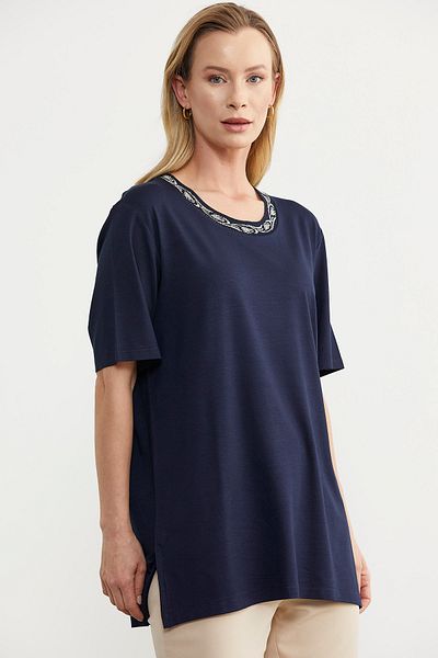 Sementa Navy Blue Plus Size Combed Cotton T-Shirt