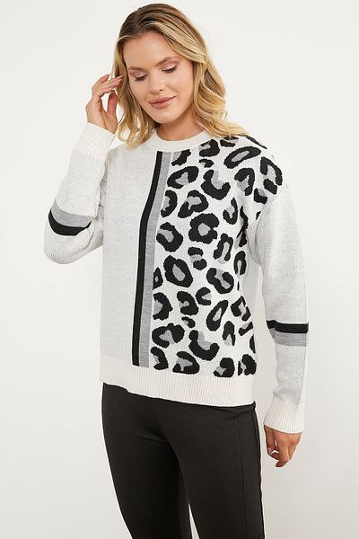 Sementa Colorful Leopard Combination Knitwear Sweater - Bone