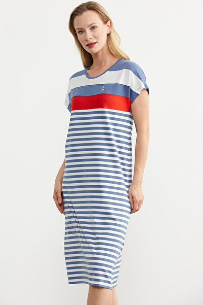 Sementa Indigo Midi Length Marine Dress - Crew Neck