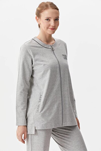 Sementa Plus Size Stone Detailed Tracksuit Set - Gray