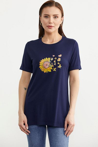 Sementa Tricou de bază din bumbac pieptănat cu imprimeu albastru bleumarin