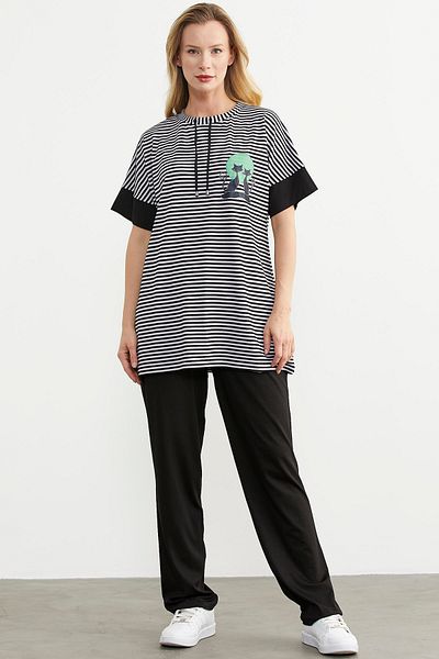 Sementa Set pantaloni din bumbac pieptănat cu dungi negre