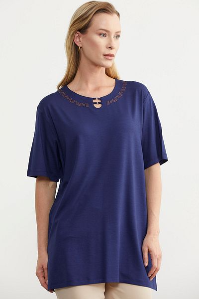 Sementa Tricou cu broderie de dimensiuni mari Indigo