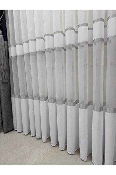 NİVEMESHOME Nivemeshome Grey Through Stripe Cortina din tul anti-încrețire 1/...