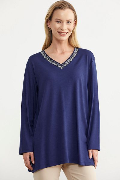Sementa Tricou Indigo cu mânecă lungă - Detaliu guler