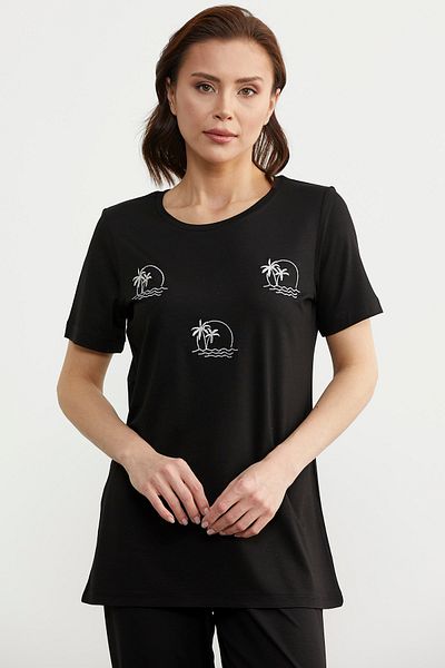 Sementa Black Palm Embroidered Draped Combed Cotton Set