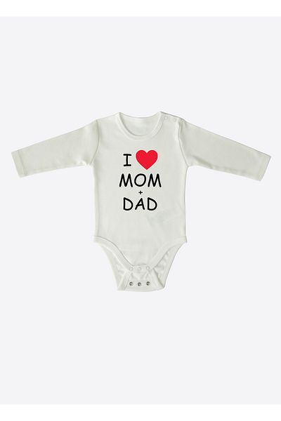 kitikate ملابس داخلية بأكمام طويلة عضوية بلون إكرو - "I Love Mom&Dad"