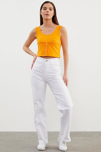 Sementa Tricou Crop Ribana cu Detaliu Nasturi Bretele - Portocaliu