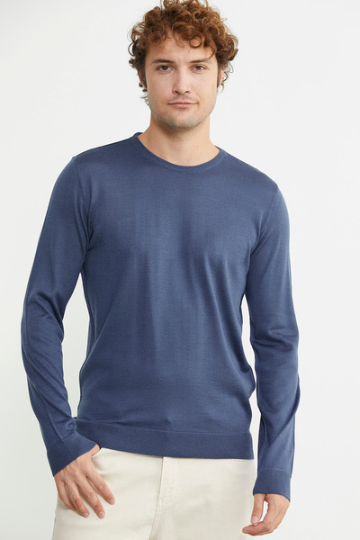 Sementa Чоловічий светр з круглим вирізом Basic Triko - Indigo