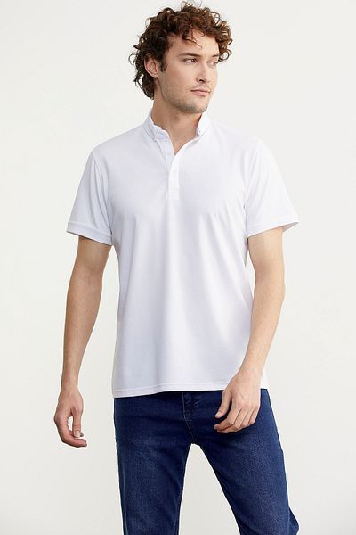 Sementa Μπλουζάκι Slim Fit με κουμπιά Polo Neck - Λευκό