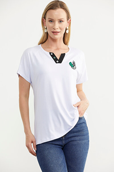 Sementa Λευκή Κεντημένη Πλεκτή Μπλούζα Συνδυασμού