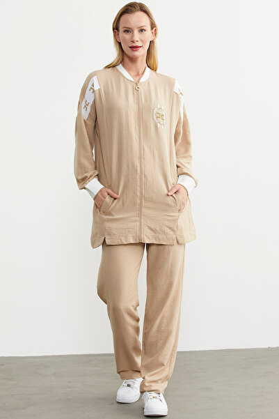 Sementa Fermuar Kapamalı Tunik Krep Takım - Taş