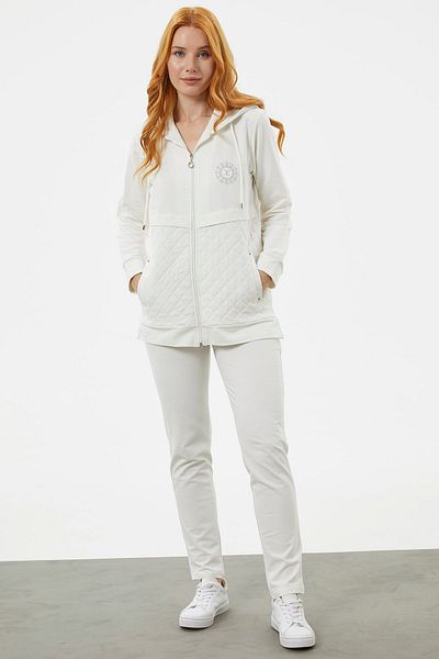 Sementa Hooded Tracksuit with Quilted Detail - Ecru