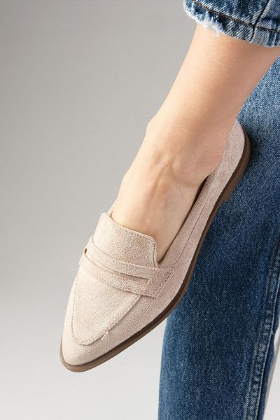 Mio Gusto River Genuine Suede Beige Color Women's Loafer Daily Flat Shoes