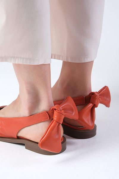 Mio Gusto Bonny Genuine Leather Orange Women's Daily Ballerina Shoes