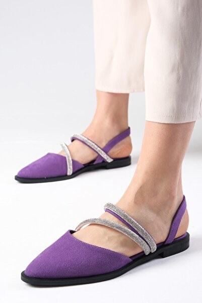 Mio Gusto Poppy Purple Suede Stoned Women's Flats Daily Flat Shoes