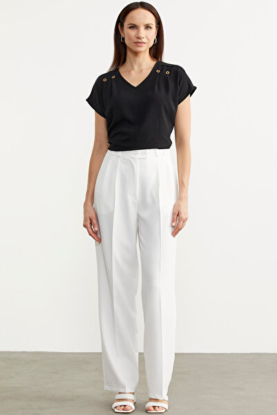 Sementa Екрю кольору висока талія з плісированими штанинами Palazzo