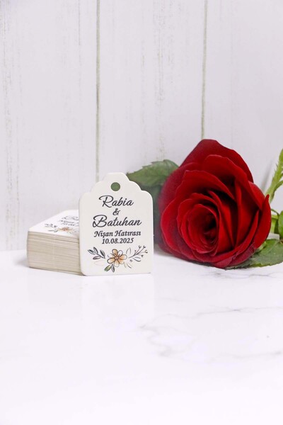 Vice Papatya Çiçek baskılı kişiye özel etiket / 100 adet  hediyelik etiketi (3 x5 cm)