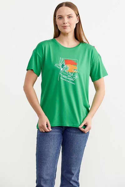 Sementa Tricou imprimat cu nasturi pe umăr - verde