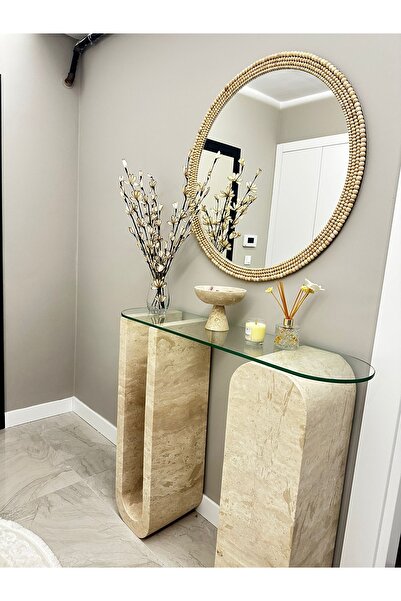 BOHEM Yuvarlak Ayna Konsol Aynası 60cm & Dresuar Ayna Natural