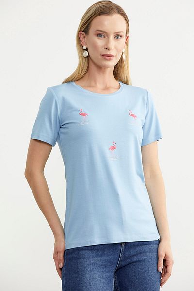 Sementa Tricou din bumbac pieptănat cu detaliu de piatră albastră