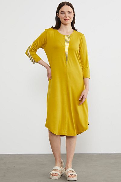Sementa Stripe Detailed Flowing Combed Cotton Dress - Mustard