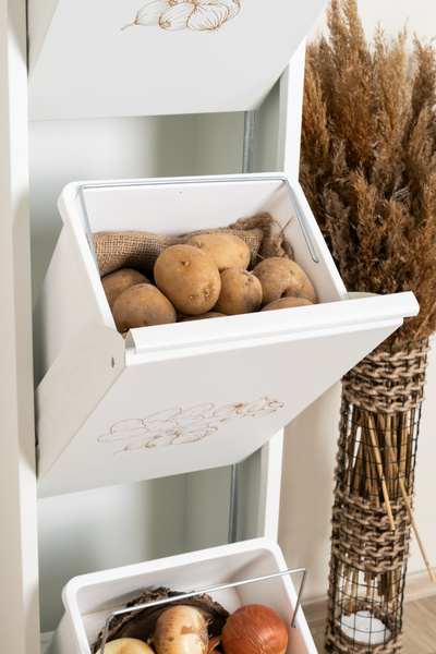 Skygo Leyl 3 Katlı 3 Bölmeli Beyaz Baskılı Metal Sebzelik – 143 x 26 x 34 cm Çok Amaçlı Dolap