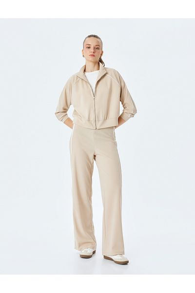 Koton Elastic Waist Wide Leg Sweatpants with Stripes on the Sides