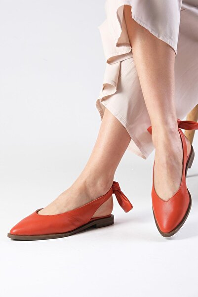 Mio Gusto Bonny Genuine Leather Orange Women's Daily Ballerina Shoes