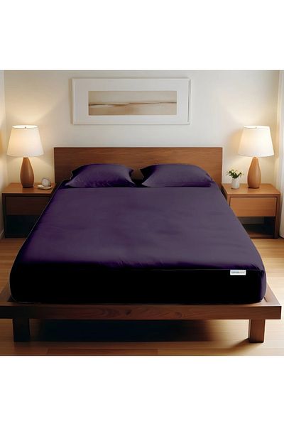 Soft Colours Double Fitted Sheet + 2 Pillowcases 160X200 Purple - Plum