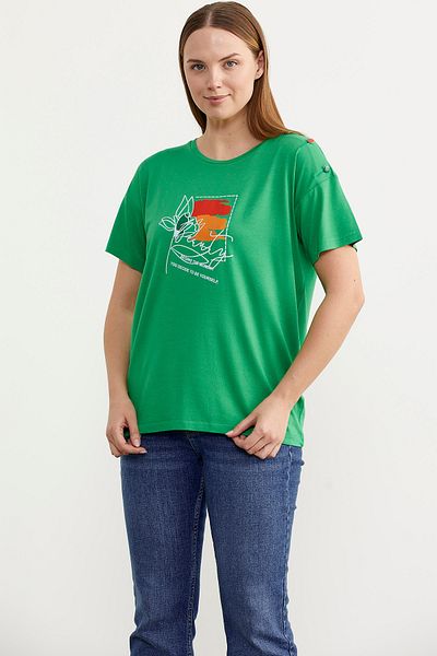 Sementa Tricou imprimat cu nasturi pe umăr - verde