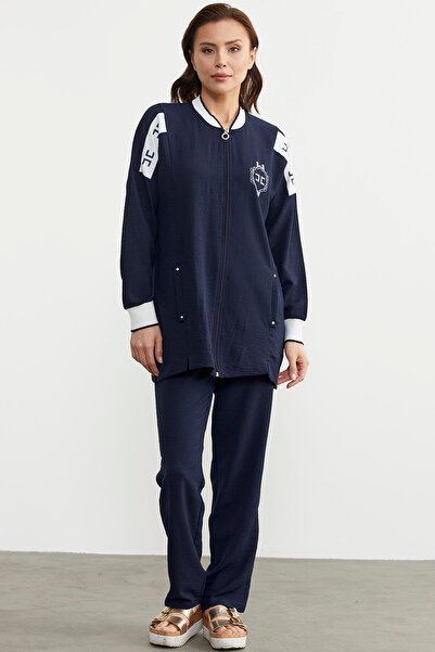 Sementa Navy Blue Tunic Crepe Set - Zipper Closure