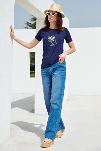 Sementa Μπλουζάκι με στάμπα με φύλλο - Navy Blue