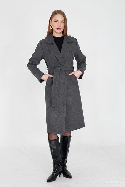 SevdeUgur Women's Gray Anthracite Belted Buttoned Cashmere Coat / Sevde Ugur