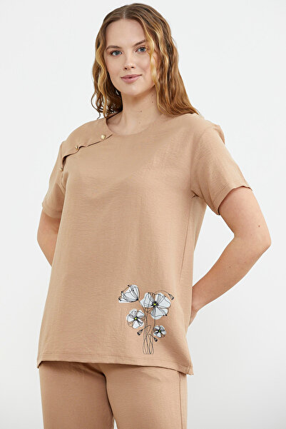 Sementa Print Detailed Double Crepe Set - Camel