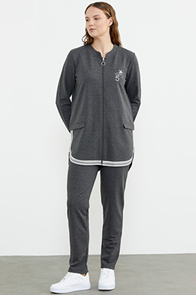 Sementa Neon Kombinli Rahat Kalıp Tunik Eşofman Takım - Antrasit